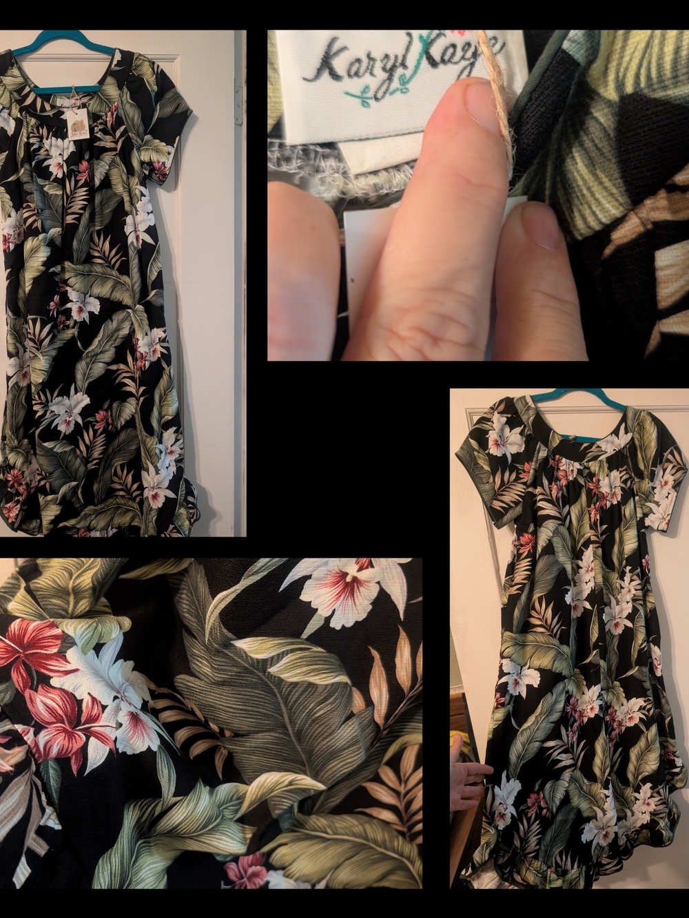 Black Tropical Floral Short Sleeve Dress